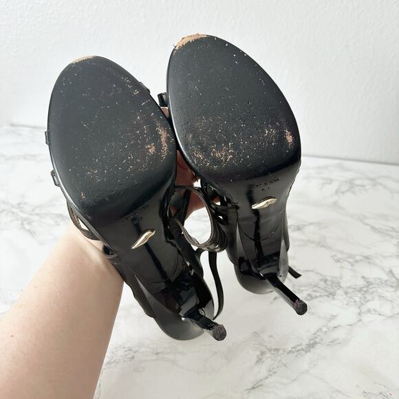 DVF Black Laser Cut Leather Stiletto Heel Open Toe Sandal Women’s Size 10 - Picture 10 of 13